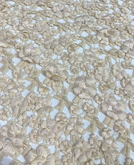 Кружево "Валентино" объемный цветок беж Кружево "Валентино" объемный цветок беж